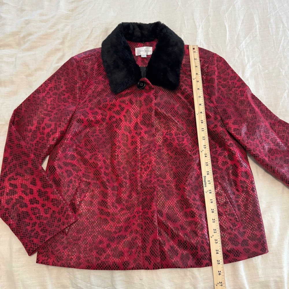 VTG Erin London Women's Y2K Red Cheetah/Snake Print Cropped Jacket XL Faux Fur - Picture 2 of 5